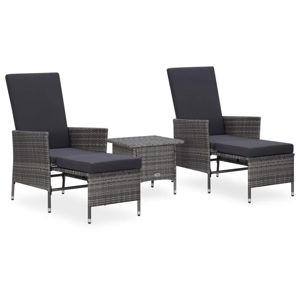 vidaXL Set Divani da Giardino 3 pz con Cuscini in Polyrattan Grigio