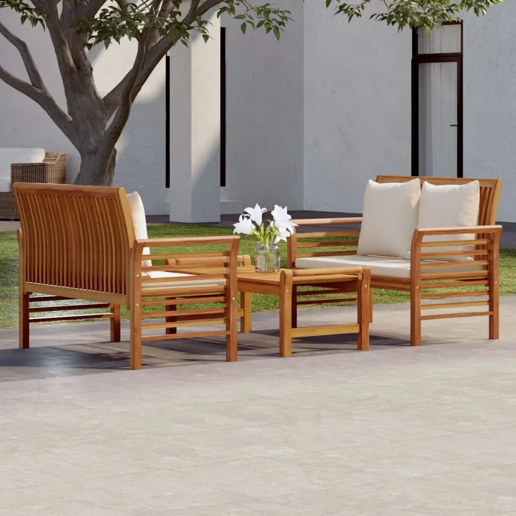 vidaXL Set Mobili da Giardino 3pz con Cuscini Legno Massello di Acacia