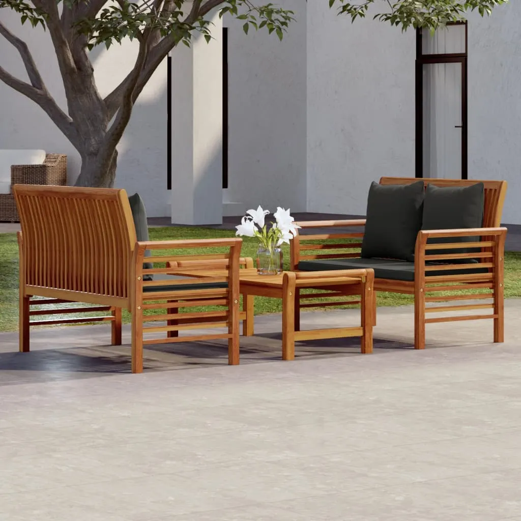 vidaXL Set Mobili da Giardino 3pz con Cuscini Legno Massello di Acacia