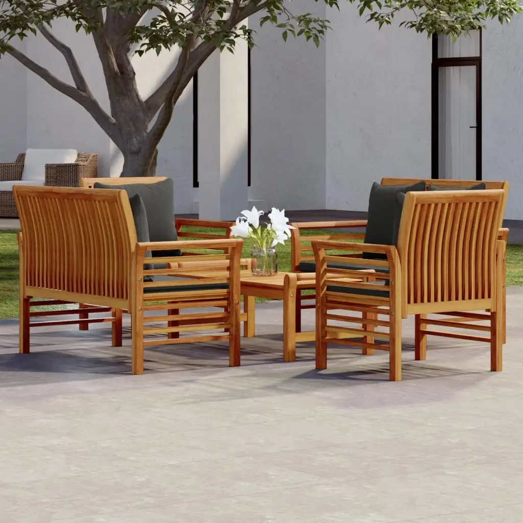 Set Salotto da Giardino 5 pz con Cuscini Legno Massello Acacia