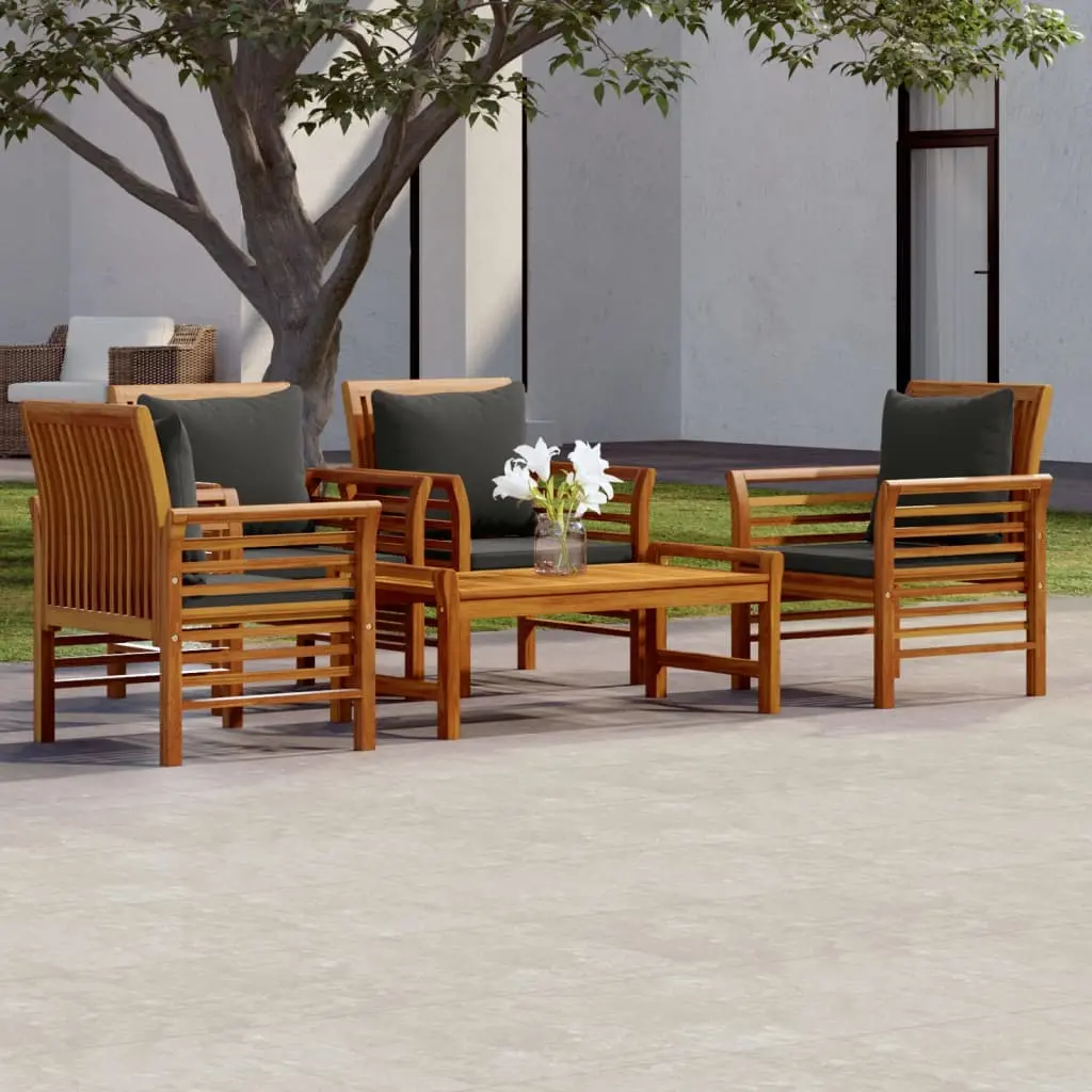 Set Salotto da Giardino 5 pz con Cuscini Legno Massello Acacia