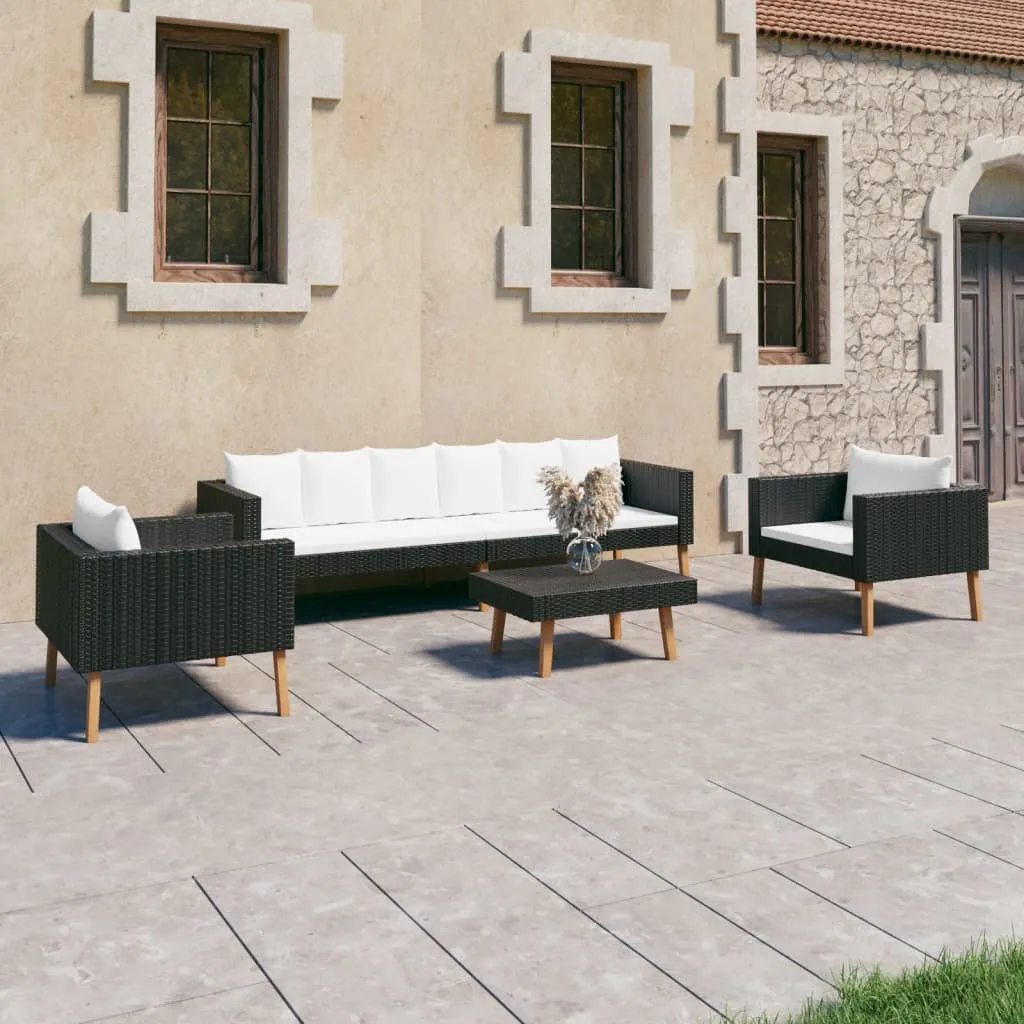 vidaXL Set Divani da Giardino 4 pz con Cuscini in Polyrattan Nero