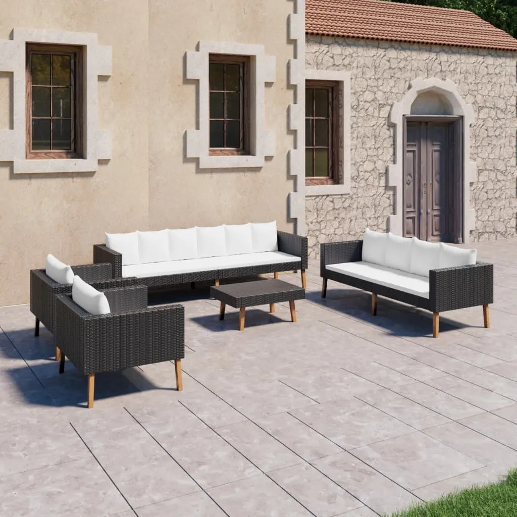 vidaXL Set Divani da Giardino 5 pz con Cuscini in Polyrattan Nero