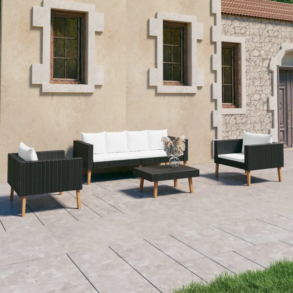 vidaXL Set Divani da Giardino 4 pz con Cuscini in Polyrattan Nero