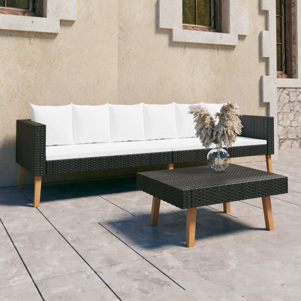 vidaXL Set Divani da Giardino 2 pz con Cuscini in Polyrattan Nero