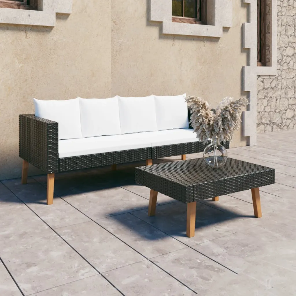 vidaXL Set Divani da Giardino 2 pz con Cuscini in Polyrattan Nero