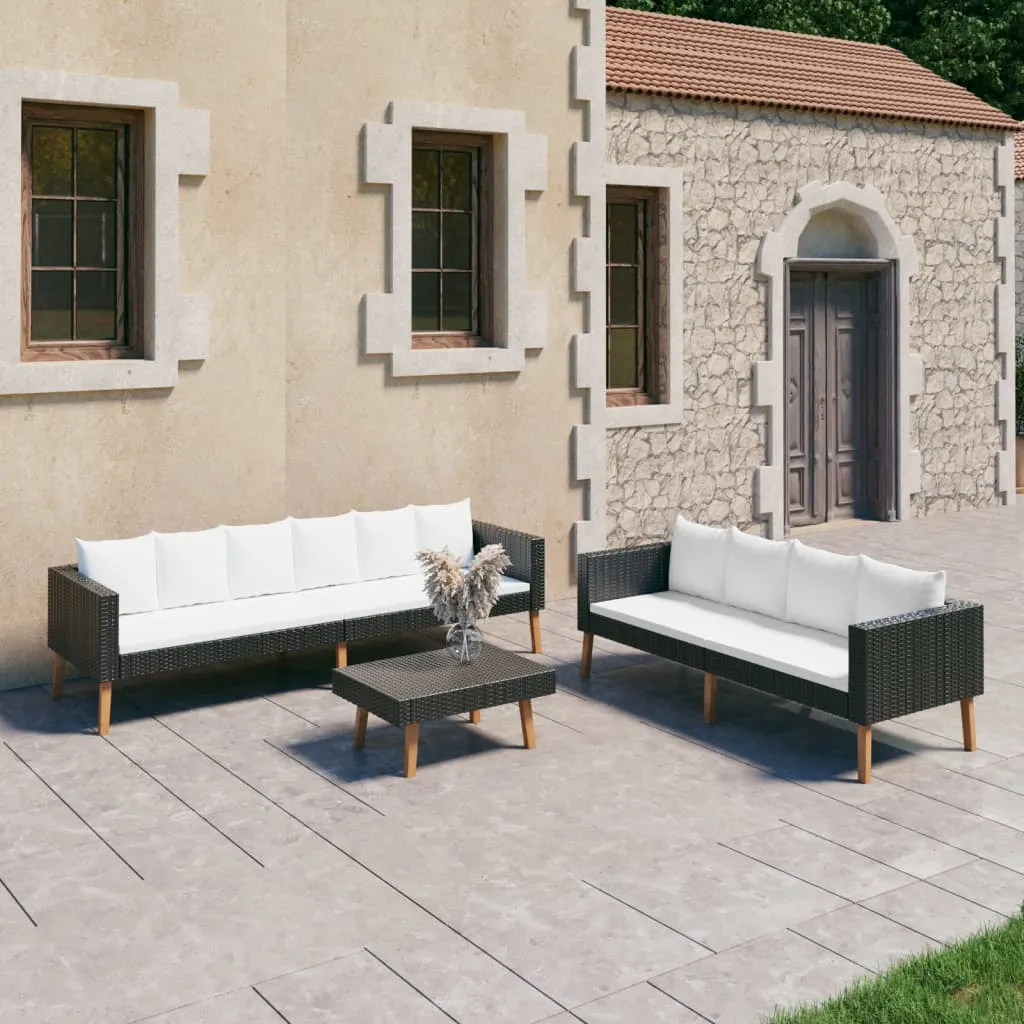 vidaXL Set Divani da Giardino 3 pz con Cuscini in Polyrattan Nero