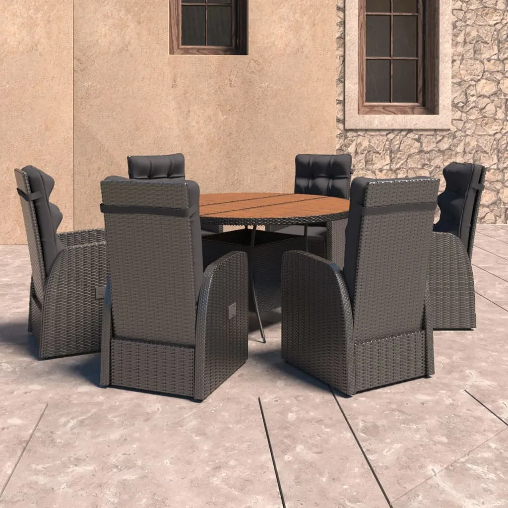 vidaXL Set da Pranzo da Giardino 7 pz con Cuscini in Polyrattan Nero