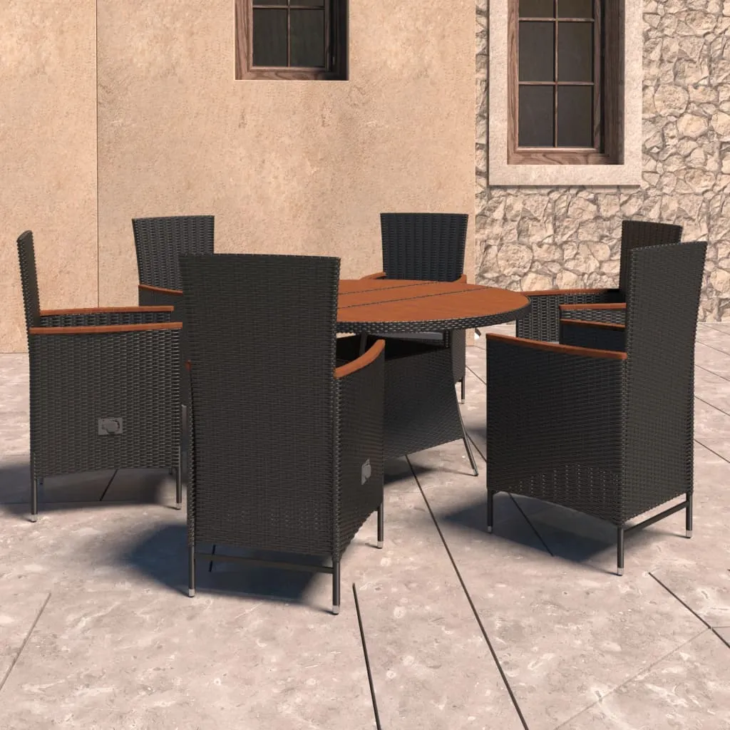 vidaXL Set da Pranzo da Giardino 7 pz con Cuscini in Polyrattan Nero