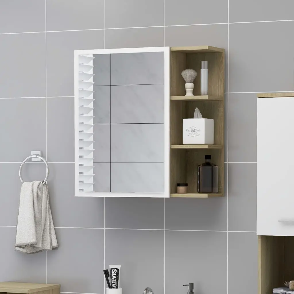 Mobile Bagno Specchio Bianco Sonoma 62,5x20,5x64cm Multistrato