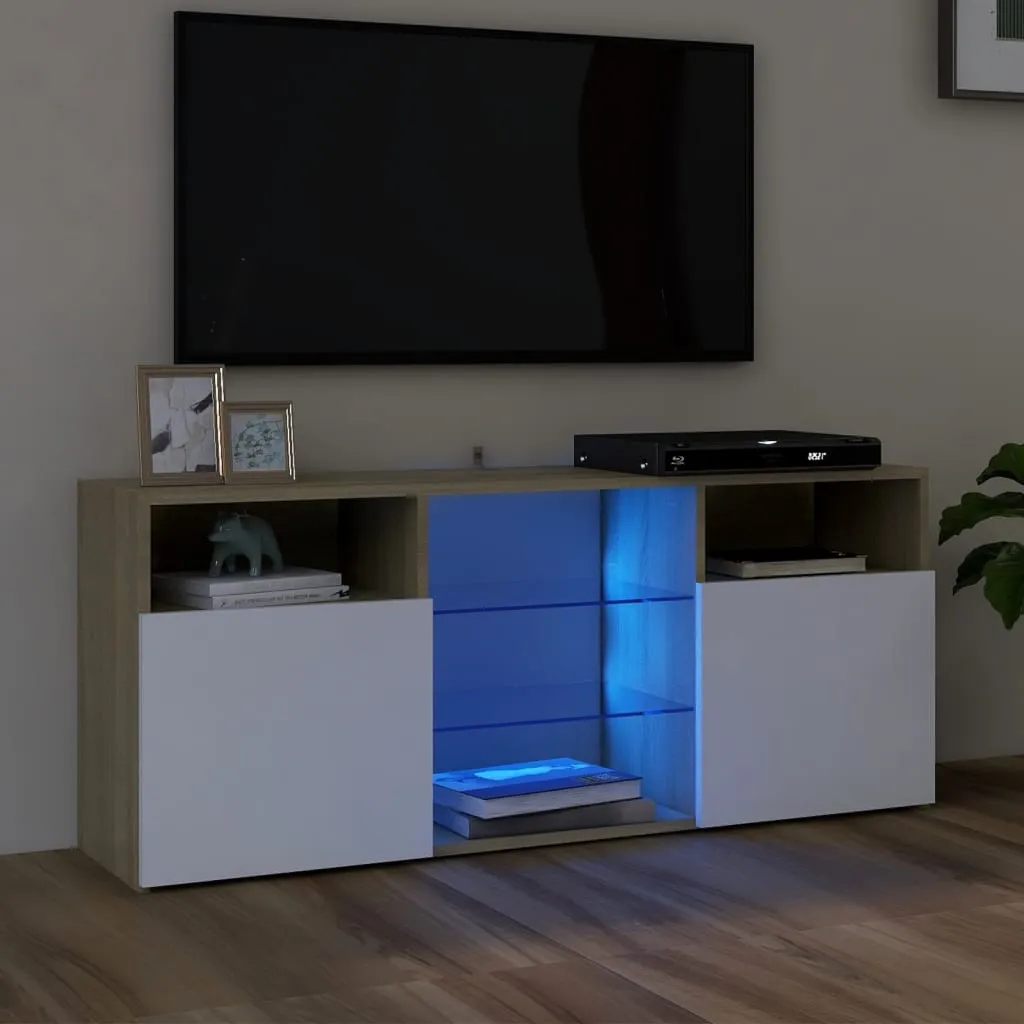 vidaXL Mobile Porta TV con Luci LED Bianco e Rovere Sonoma 120x30x50cm