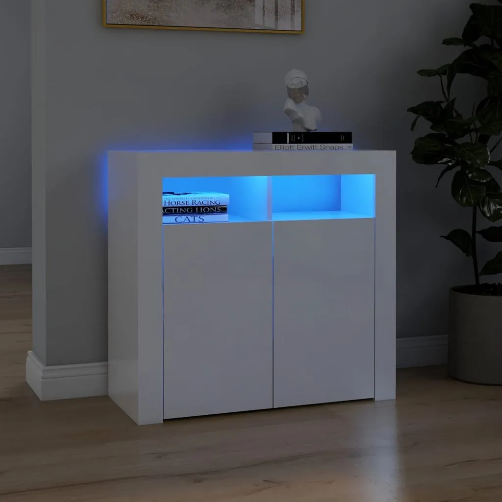 vidaXL Credenza con Luci a LED Bianco Lucido 80x35x75 cm