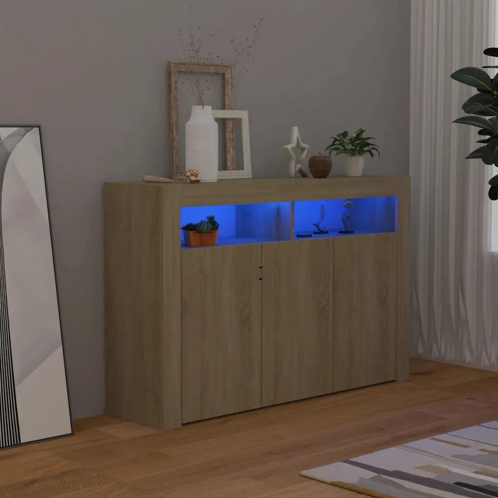 vidaXL Credenza con Luci LED Rovere Sonoma 115,5x30x75 cm