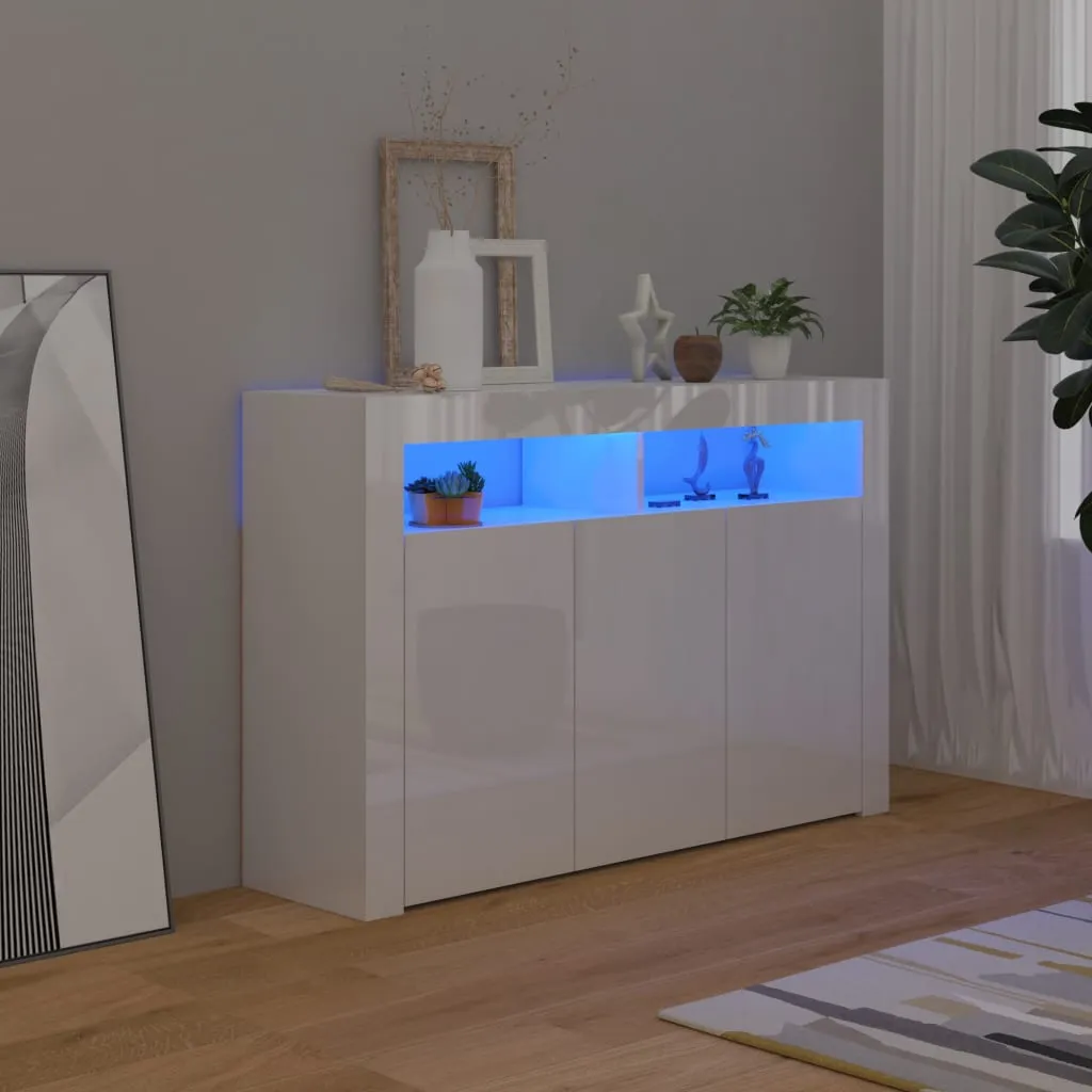 vidaXL Credenza con Luci LED Bianco Lucido 115,5x30x75 cm