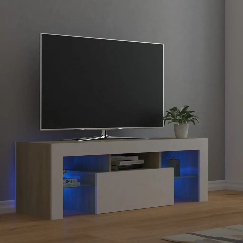 vidaXL Mobile Porta TV con Luci LED Bianco e Rovere Sonoma 120x35x40cm