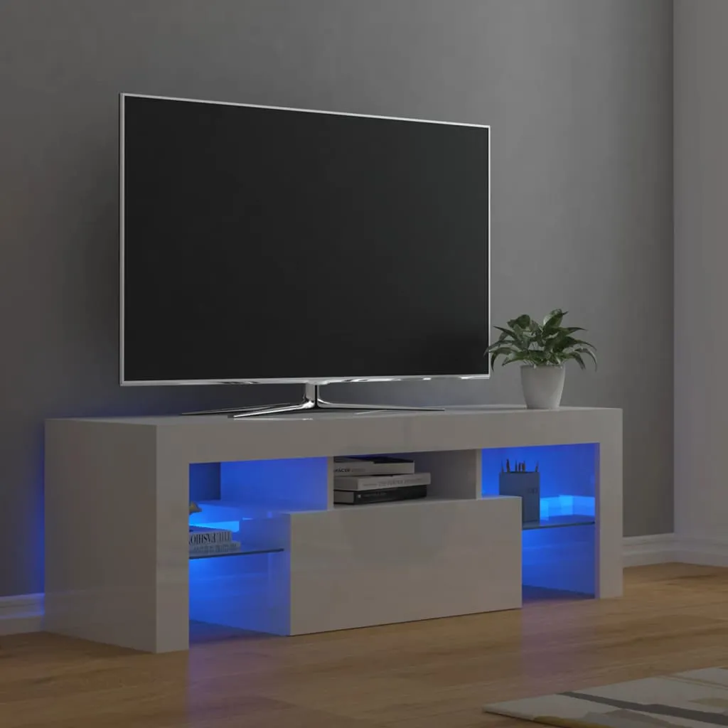 vidaXL Mobile Porta TV con Luci LED Bianco Lucido 120x35x40 cm