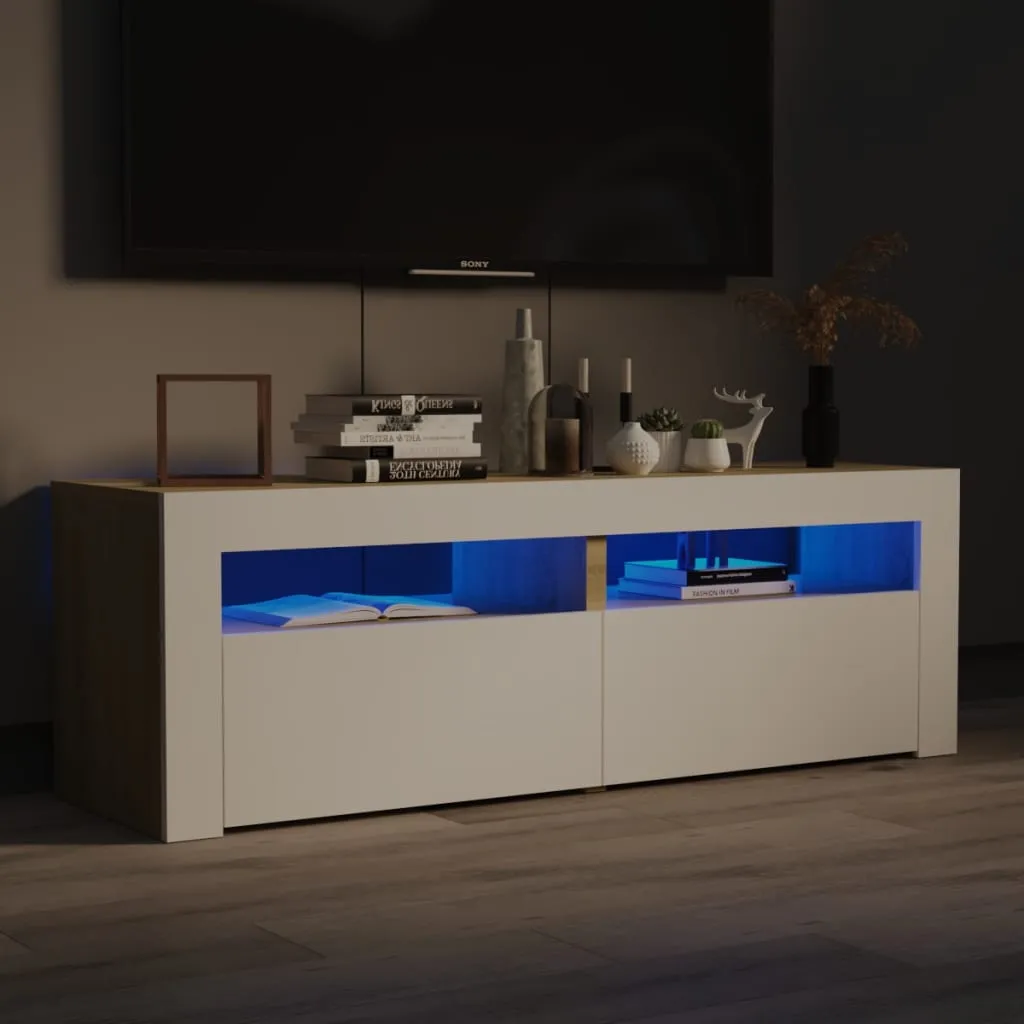 vidaXL Mobile Porta TV con Luci LED Bianco e Rovere Sonoma 120x35x40cm