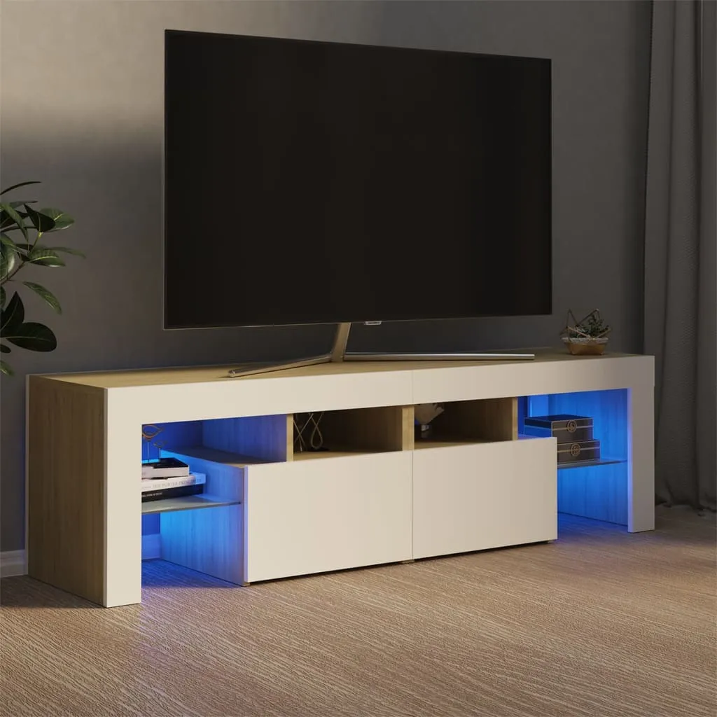 vidaXL Mobile Porta TV con Luci LED Bianco e Sonoma 140x36,5x40 cm