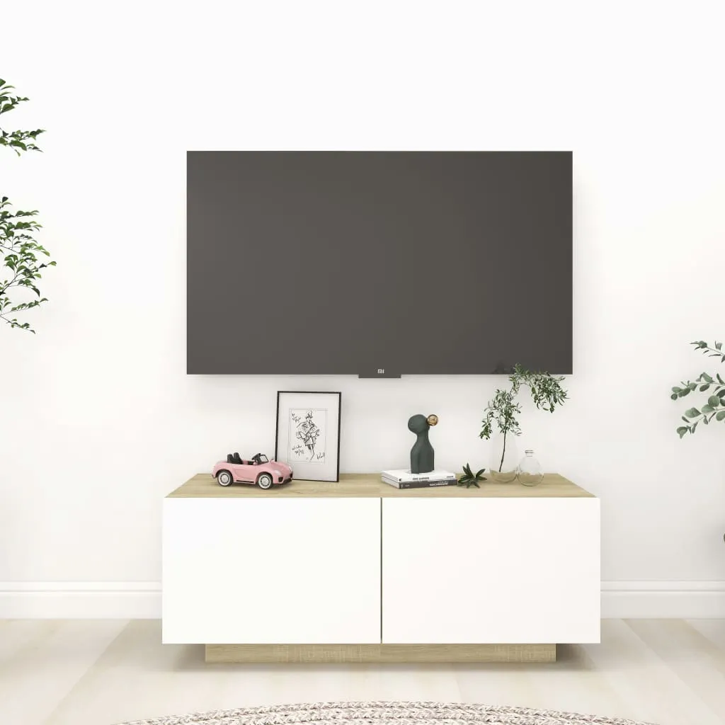 vidaXL Mobile Porta TV Bianco e Rovere Sonoma 100x35x40 cm Truciolato