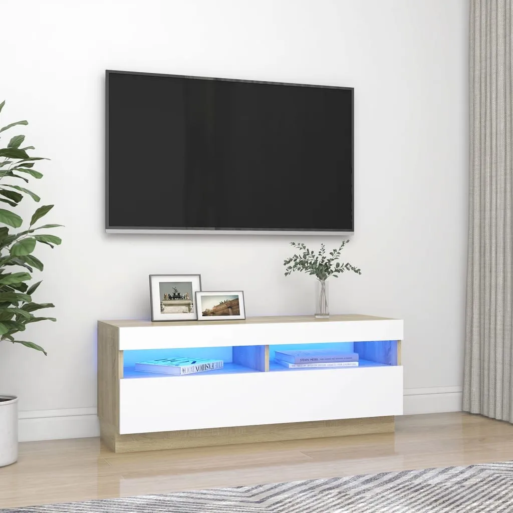 vidaXL Mobile TV con Luci LED Bianco e Rovere Sonoma 100x35x40 cm