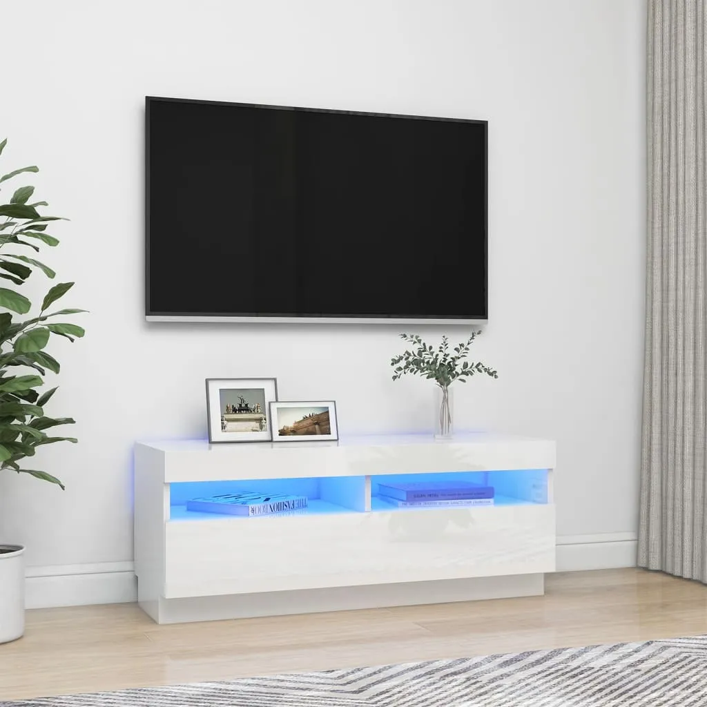 vidaXL Mobile Porta TV con Luci LED Bianco Lucido 100x35x40 cm