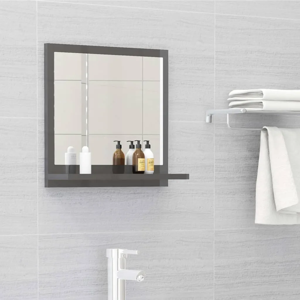 vidaXL Specchio da Bagno Grigio Lucido 40x10,5x37 cm Legno Multistrato