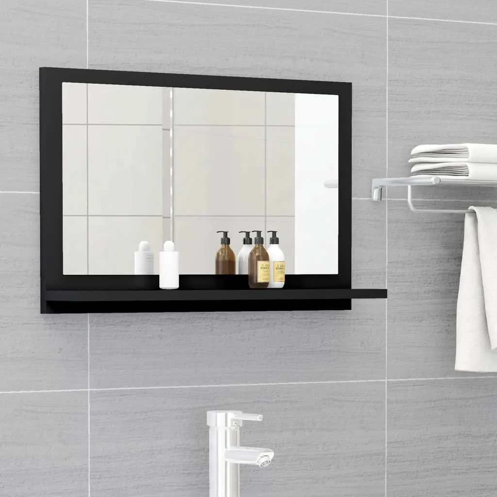 vidaXL Specchio da Bagno Nero 60x10,5x37 cm in Legno Multistrato