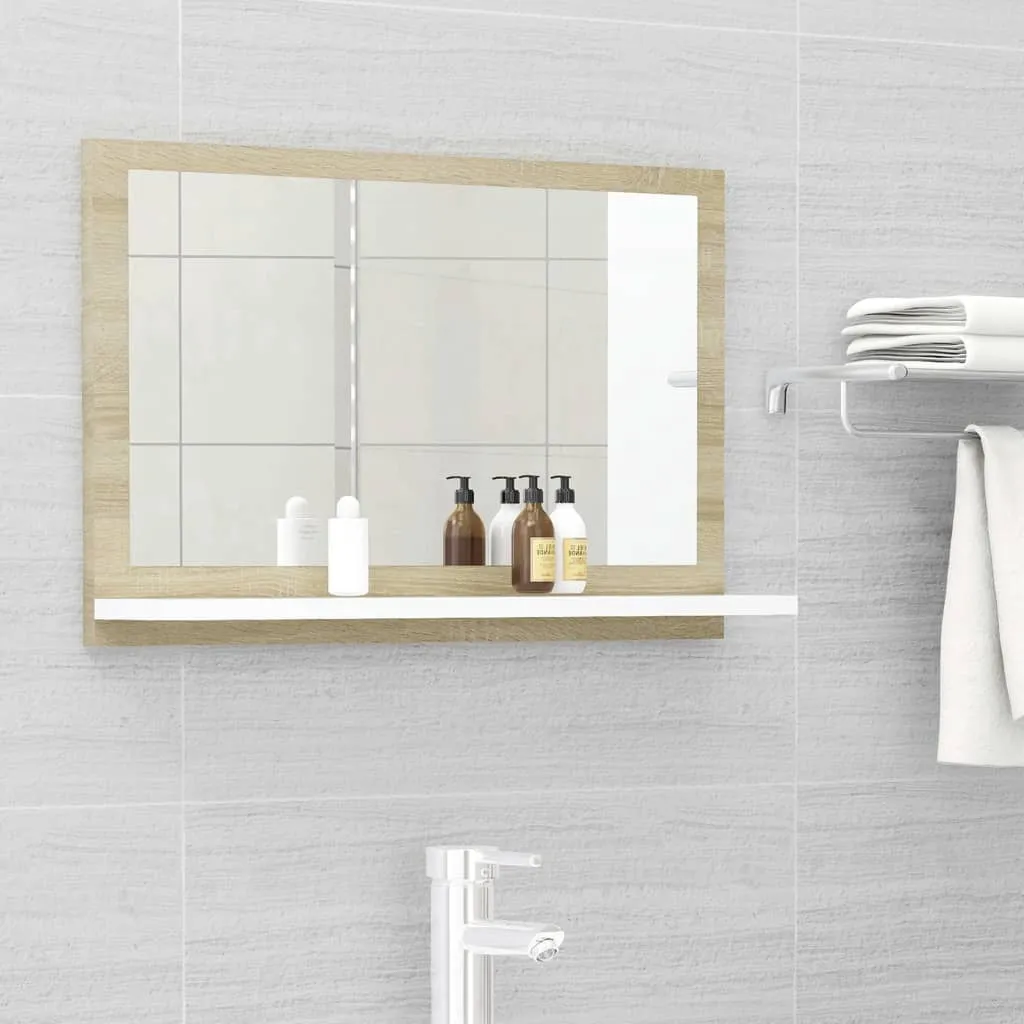 vidaXL Specchio Bagno Bianco e Rovere Sonoma 60x10,5x37 cm Multistrato