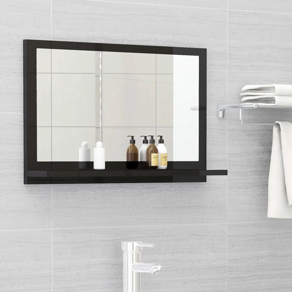 vidaXL Specchio da Bagno Nero Lucido 60x10,5x37 cm Legno Multistrato