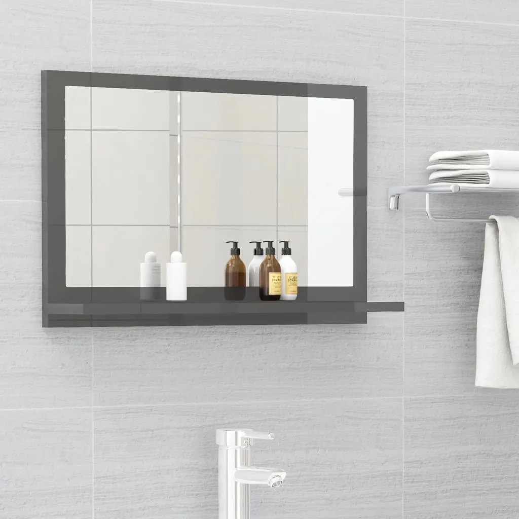 vidaXL Specchio da Bagno Grigio Lucido 60x10,5x37 cm Legno Multistrato