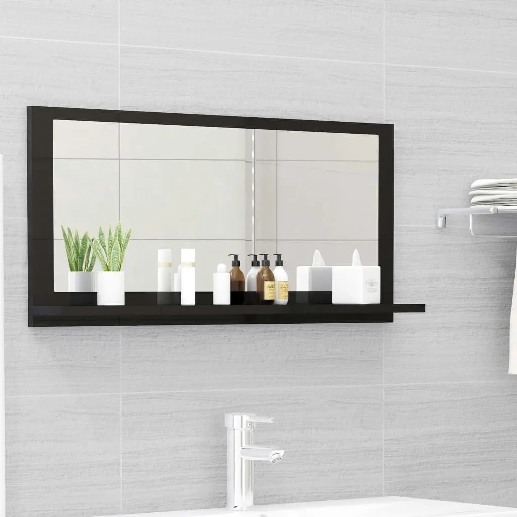 vidaXL Specchio da Bagno Nero Lucido 80x10,5x37 cm Legno Multistrato