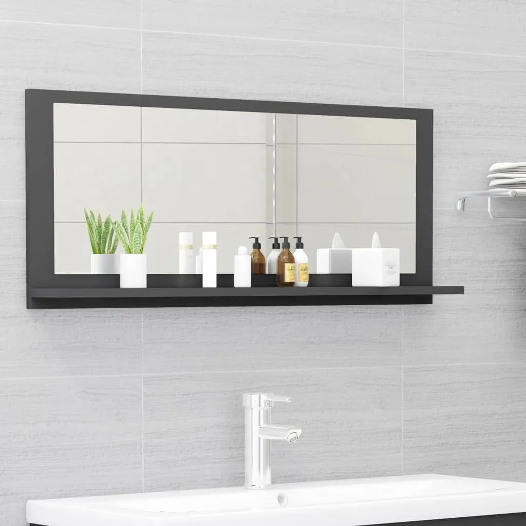 vidaXL Specchio da Bagno Grigio 90x10,5x37 cm in Legno Multistrato