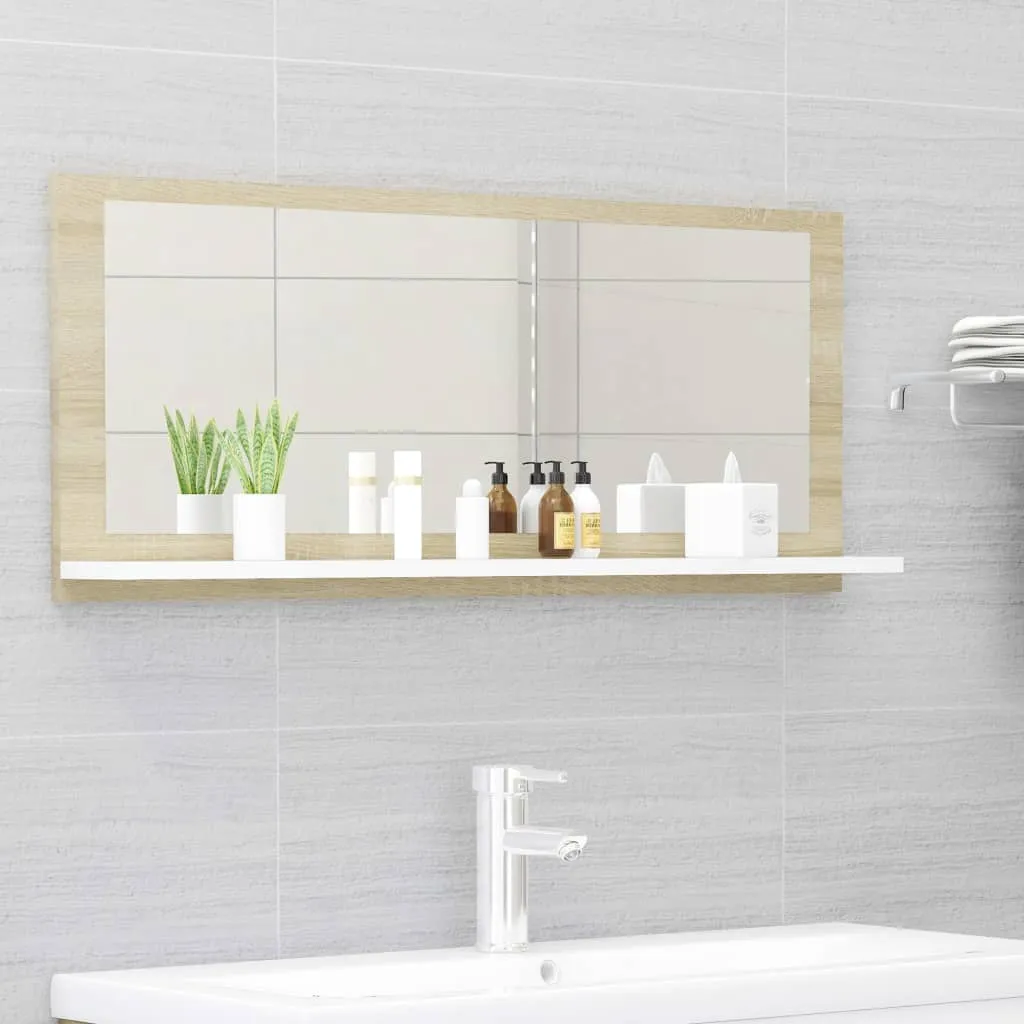 vidaXL Specchio Bagno Bianco e Rovere Sonoma 90x10,5x37 cm Multistrato