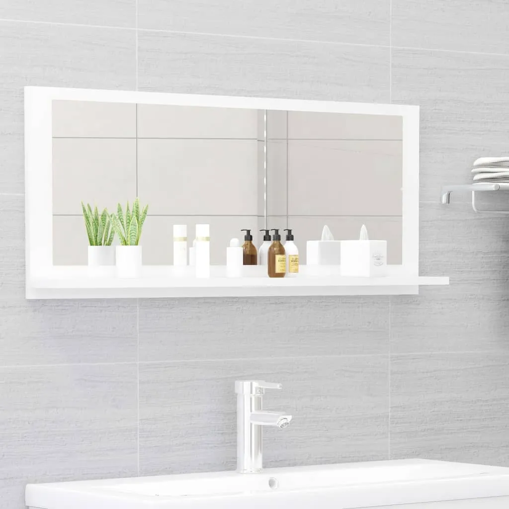 vidaXL Specchio da Bagno Bianco Lucido 90x10,5x37 cm Legno Multistrato