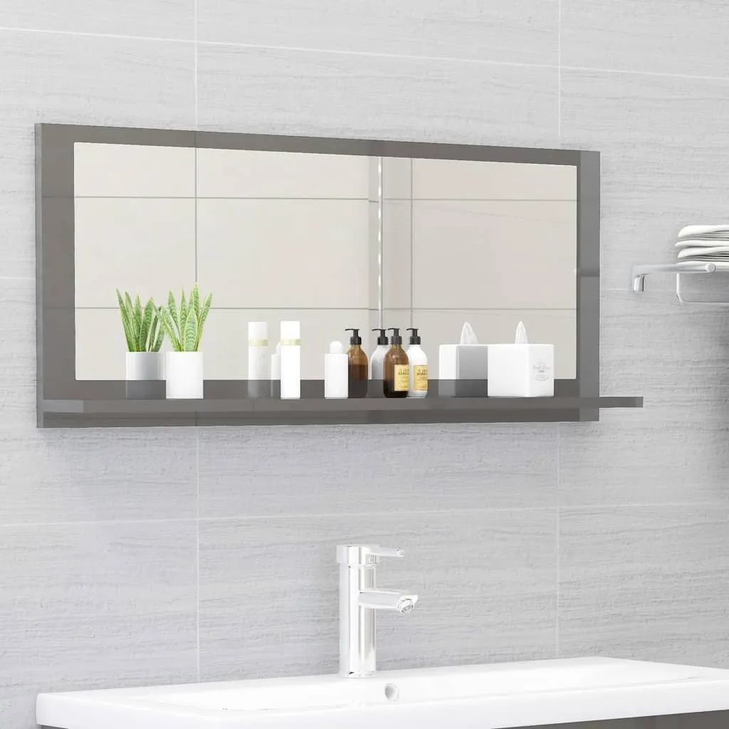 vidaXL Specchio da Bagno Grigio Lucido 90x10,5x37 cm Legno Multistrato