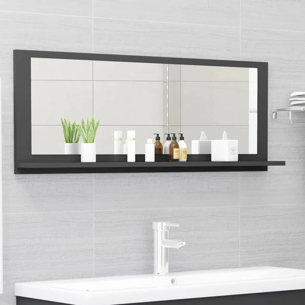 vidaXL Specchio da Bagno Grigio 100x10,5x37 cm in Legno Multistrato