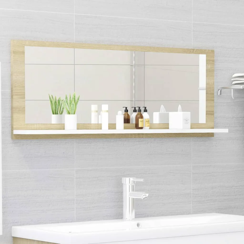 vidaXL Specchio Bagno Bianco e Rovere Sonoma 100x10,5x37cm Multistrato