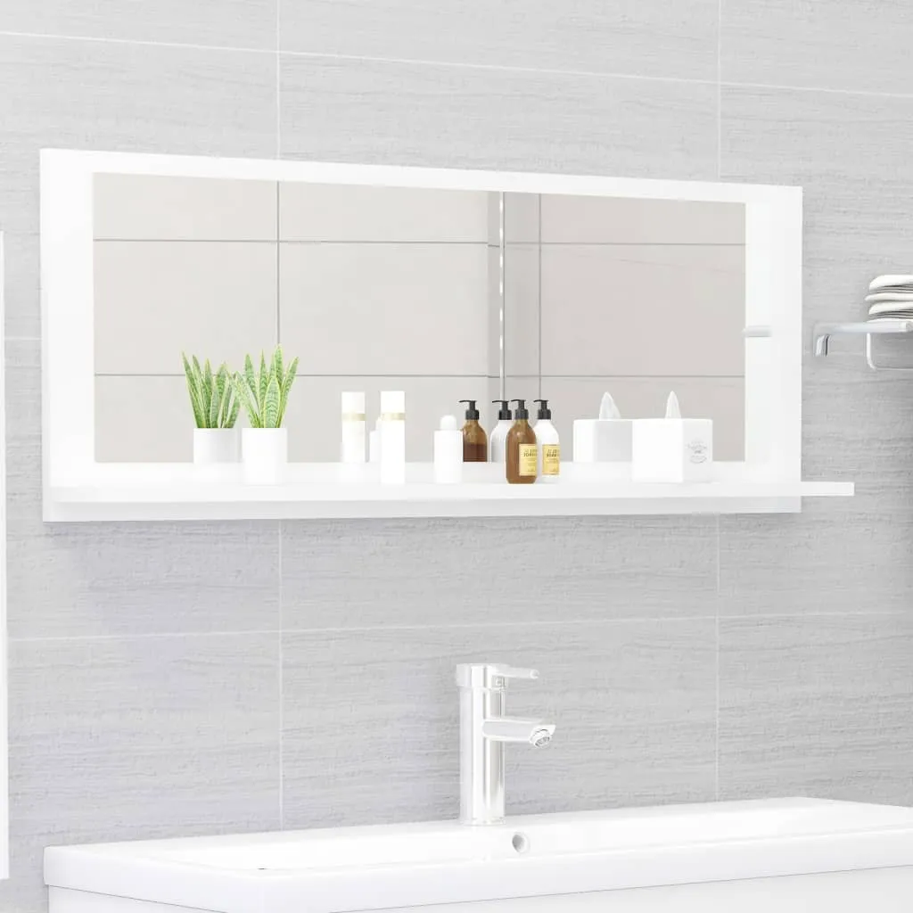 vidaXL Specchio da Bagno Bianco Lucido 100x10,5x37cm Legno Multistrato