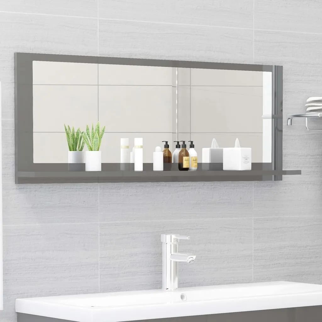 vidaXL Specchio da Bagno Grigio Lucido 100x10,5x37cm Legno Multistrato