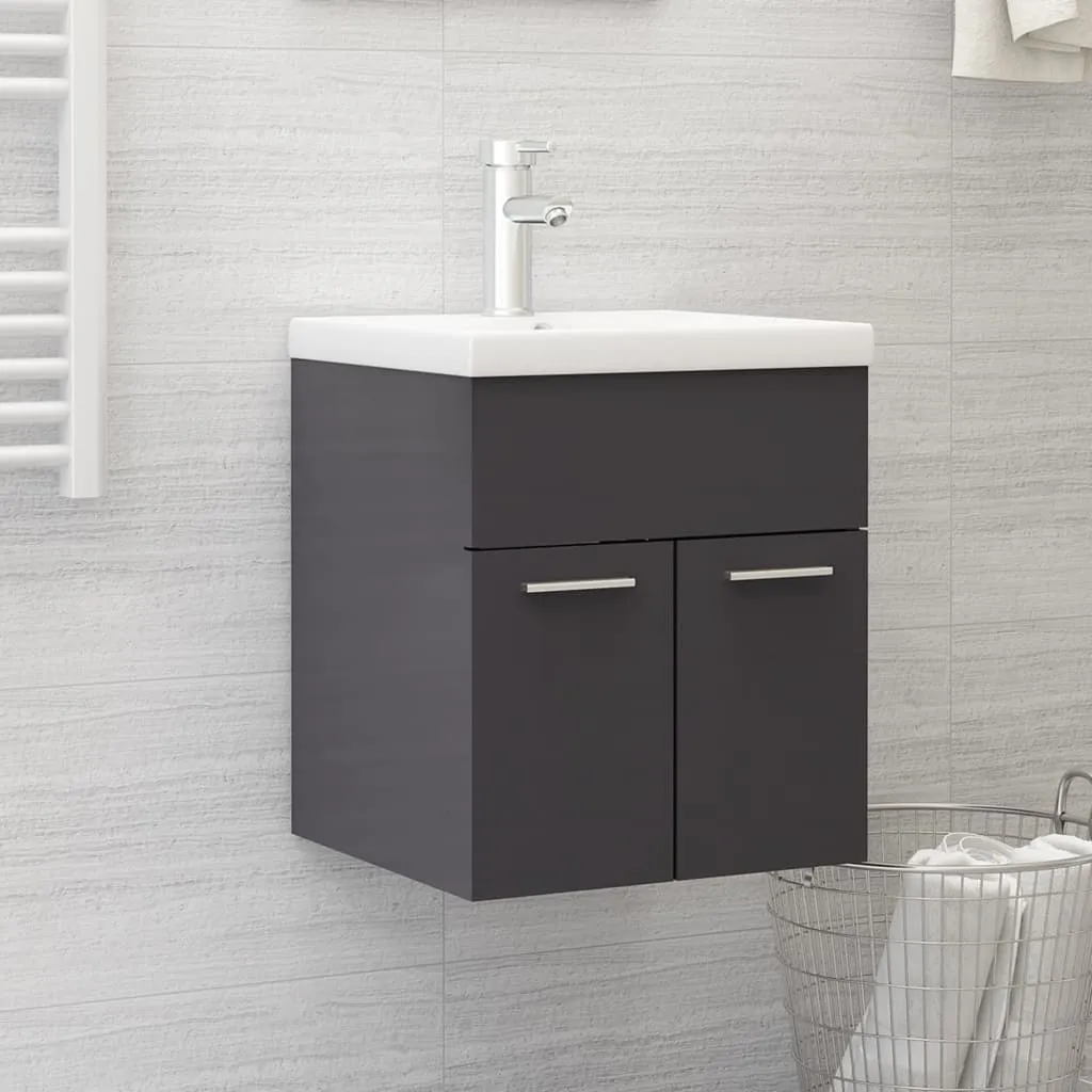 vidaXL Mobile Sottolavabo Grigio Lucido 41x38,5x46cm Legno Multistrato