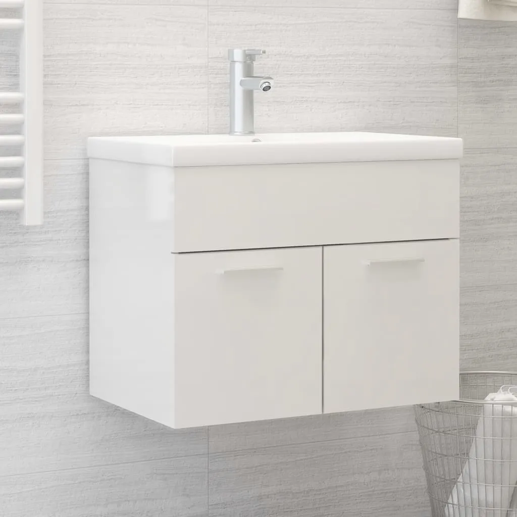 vidaXL Mobile Sottolavabo Bianco Lucido 60x38,5x46cm Legno Multistrato