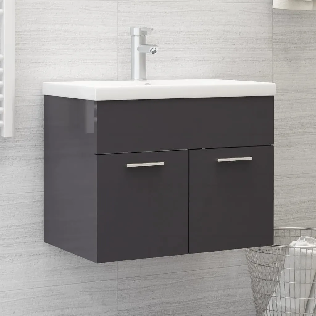 vidaXL Mobile Sottolavabo Grigio Lucido 60x38,5x46cm Legno Multistrato