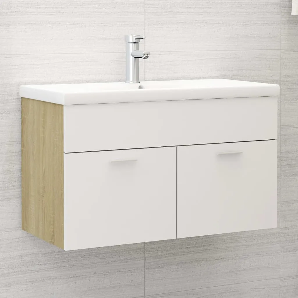 vidaXL Mobile Sottolavabo Bianco Rovere Sonoma 80x38,5x46 Multistrato