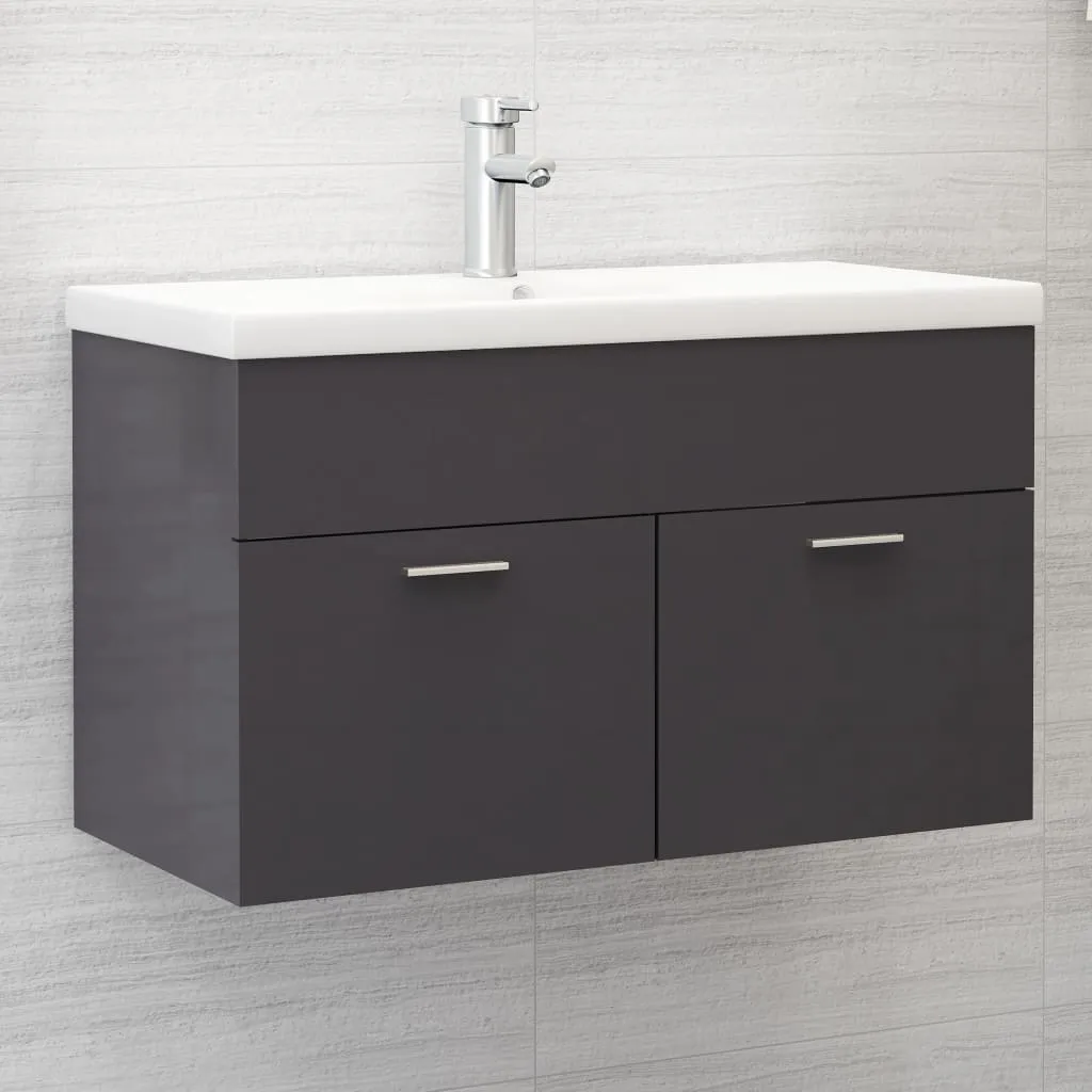 vidaXL Mobile Sottolavabo Grigio Lucido 80x38,5x46cm Legno Multistrato