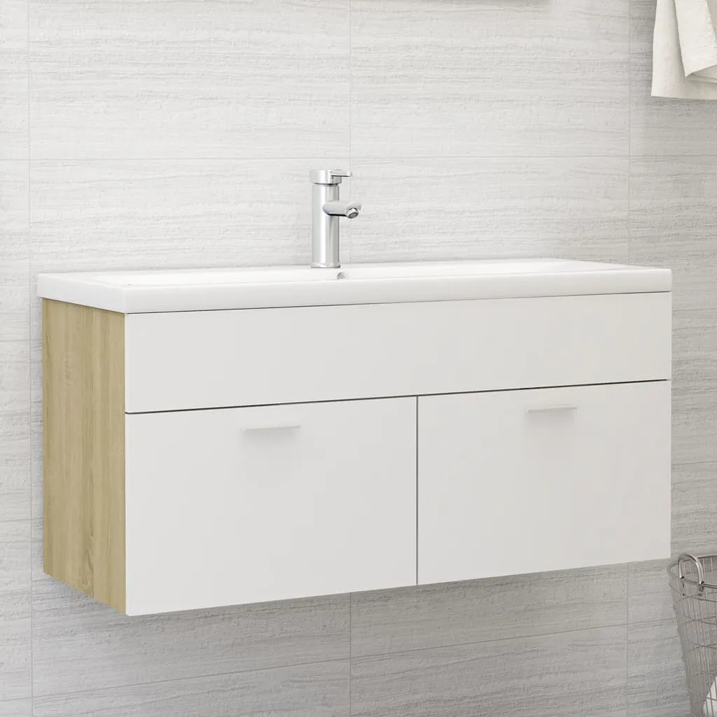 vidaXL Mobile Lavabo Bianco e Rovere Sonoma 100x38,5x46cm Multistrato