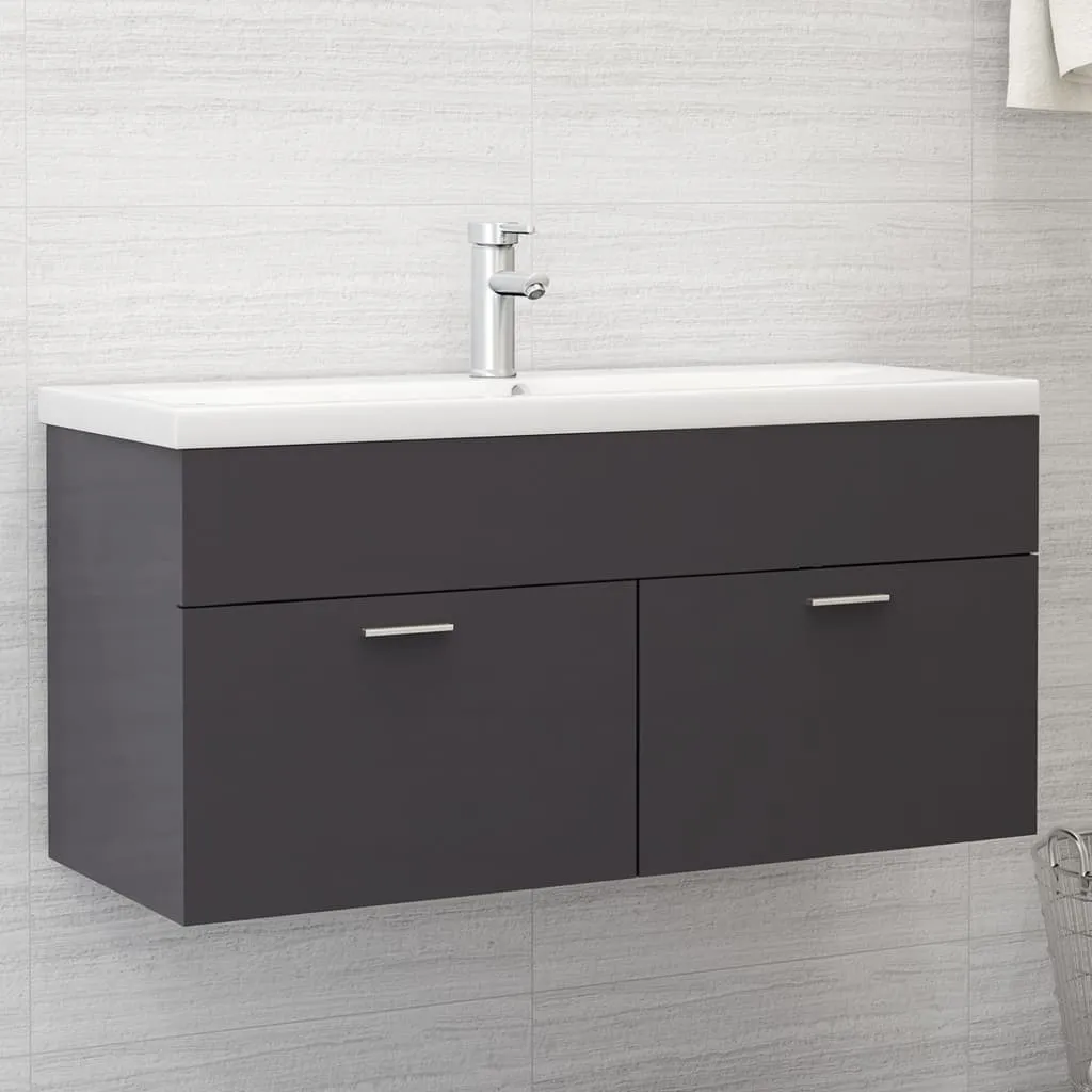 vidaXL Mobile Lavabo Grigio Lucido 100x38,5x46 cm in Legno Multistrato