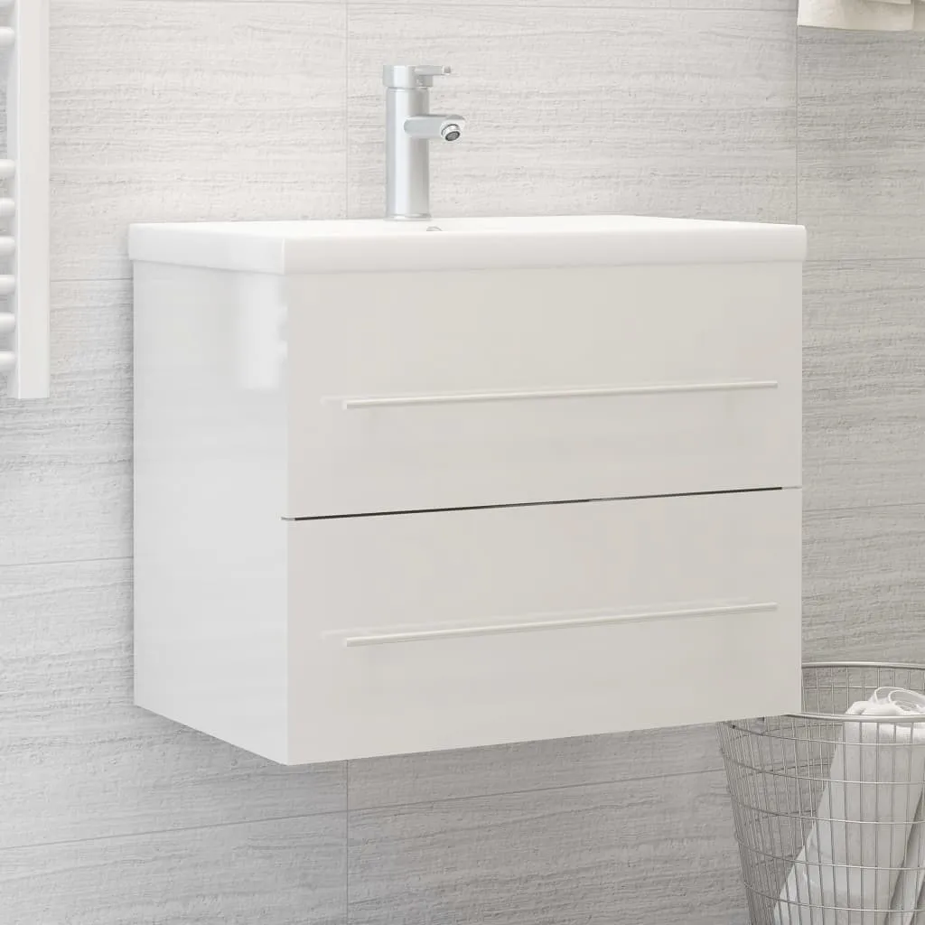 vidaXL Mobile Lavabo Bianco Lucido 60x38,5x48 cm in Legno Multistrato