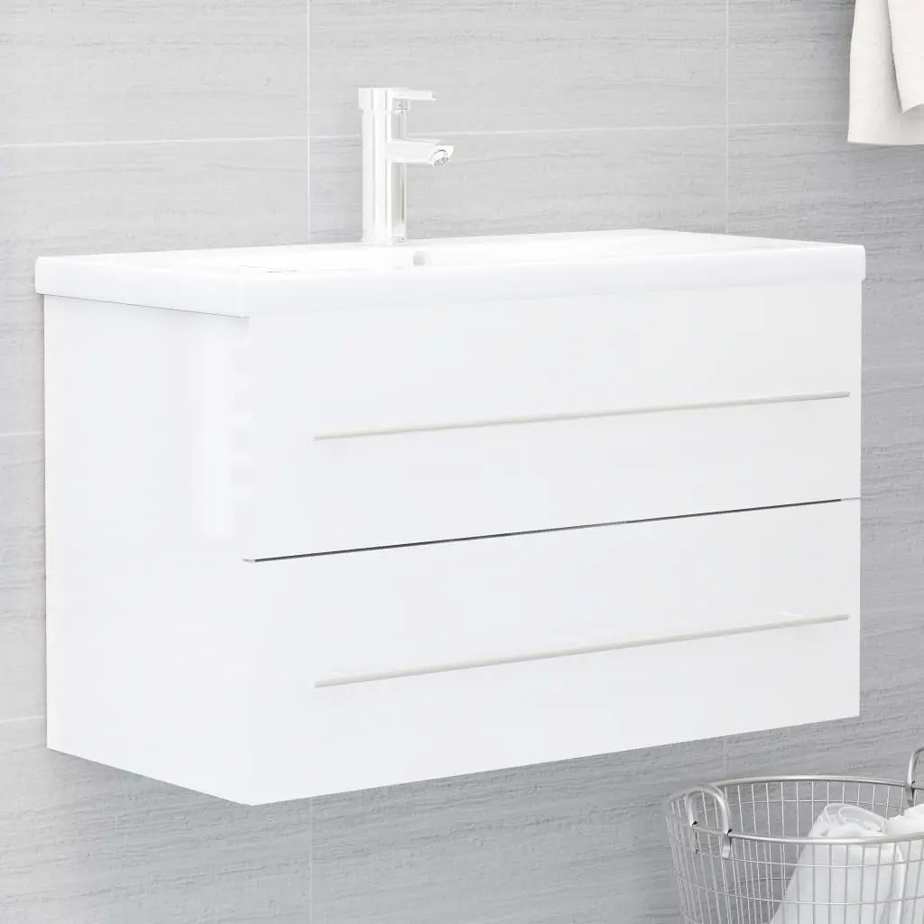 Mobile Lavabo Bianco Lucido 80x38,5x48 cm in Legno Multistrato