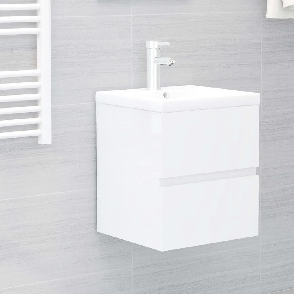 vidaXL Mobile Lavabo Bianco Lucido 41x38,5x45 cm in Legno Multistrato