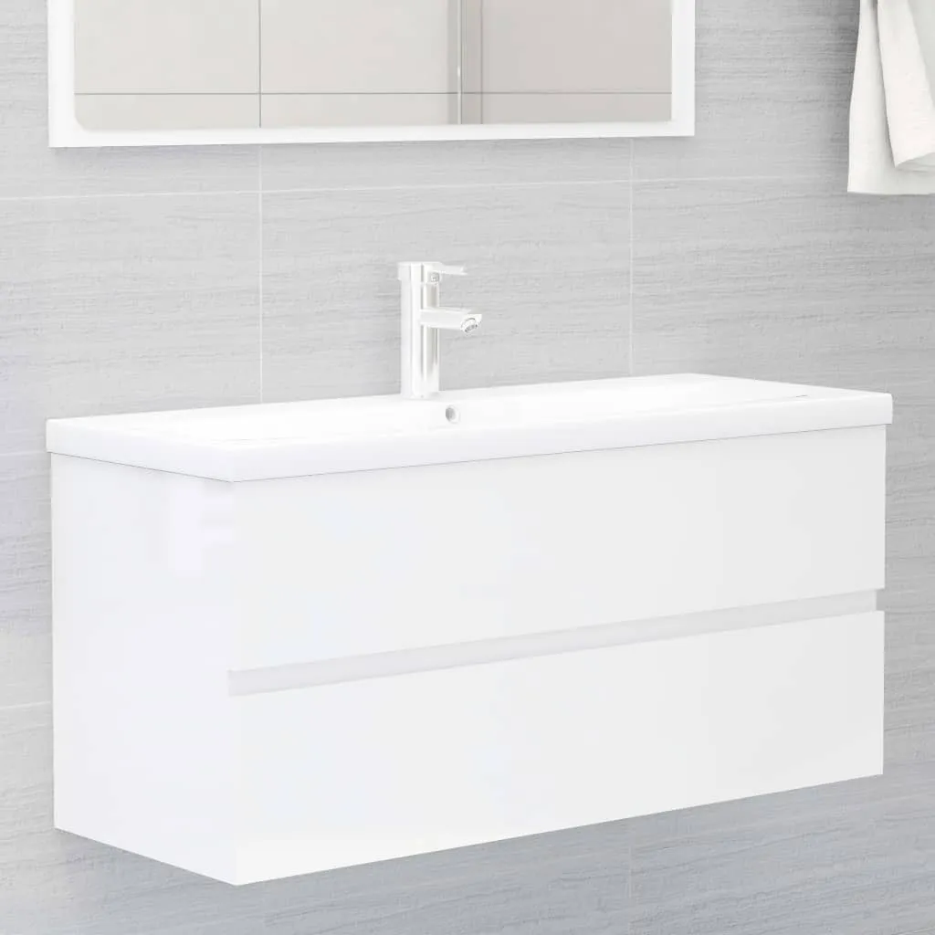 vidaXL Mobile Lavabo Bianco Lucido 100x38,5x45 cm in Legno Multistrato